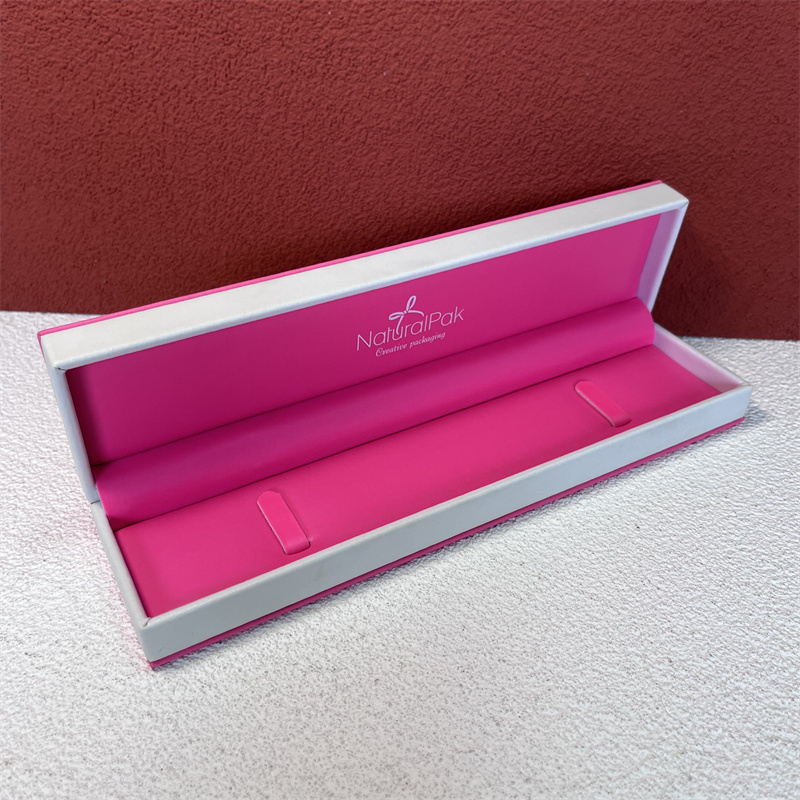 Customized Plastic Square Pink Jewellery Box with PU