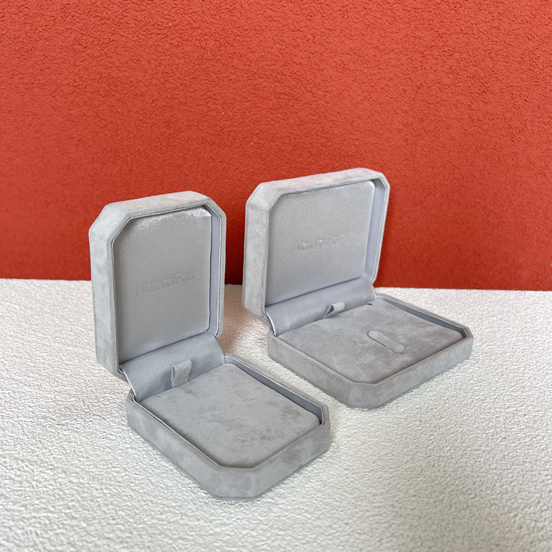 Grey Octagon Jewelry Box with Microfabric for Ring
