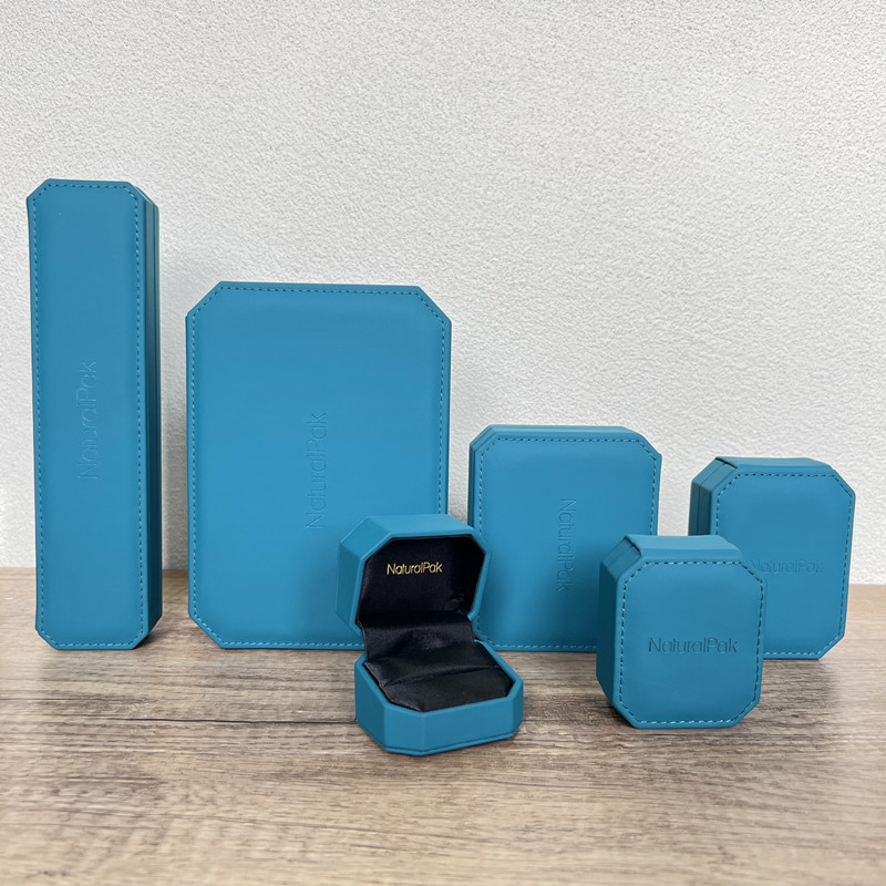New Design Peacock Blue Octagonal Wrapped UP Ring Box