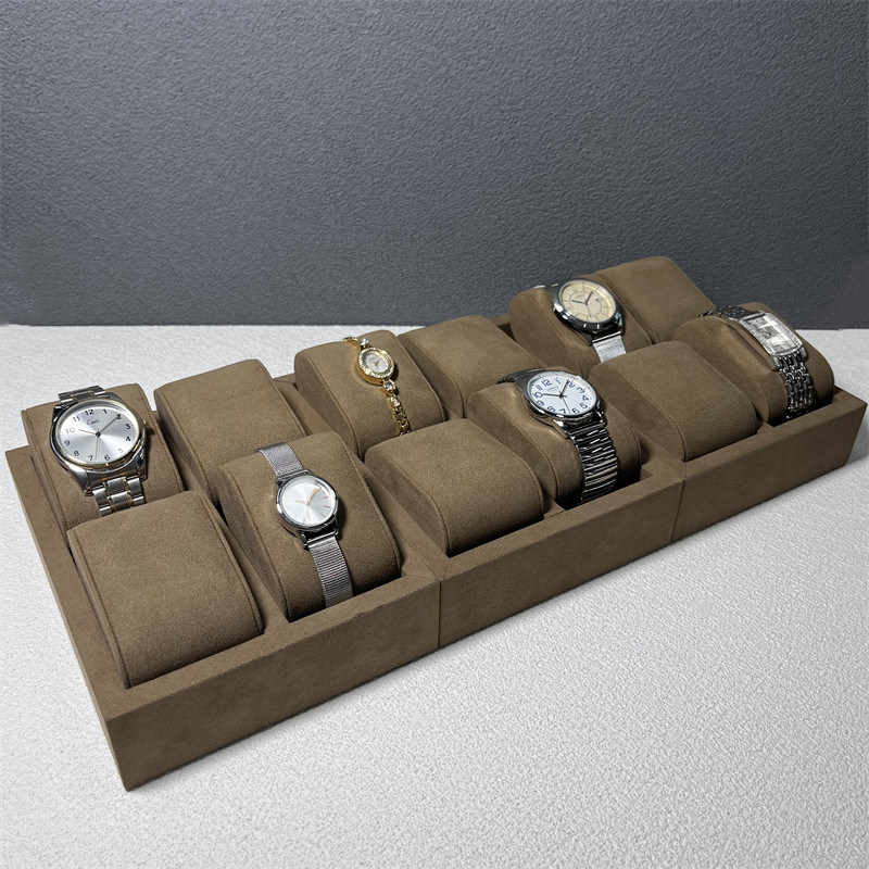Watch Tray Stand Display Wooden Suede Wrapped