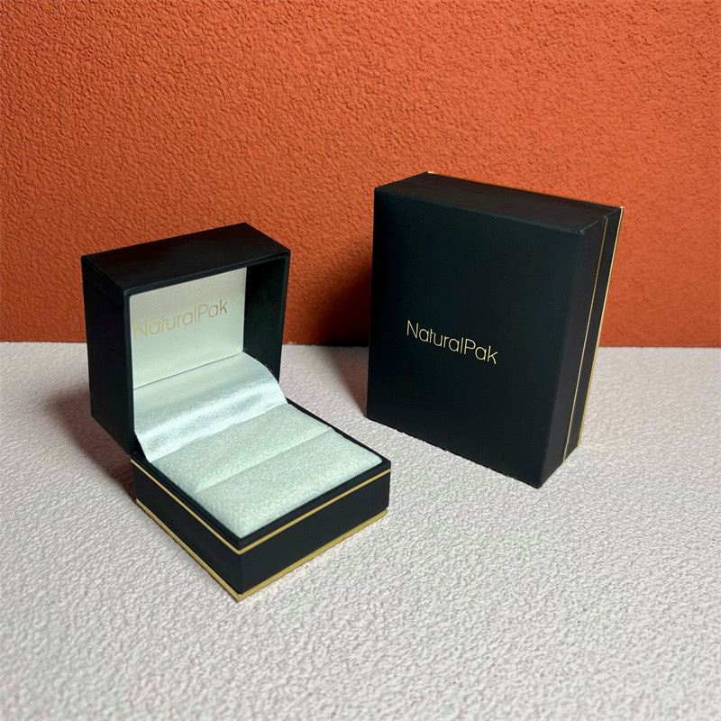 Square Corner Covered Soft Touch Paper with Gold Base Jewelry Packaging Box for Ring Earring Pendant Bracelet Necklace