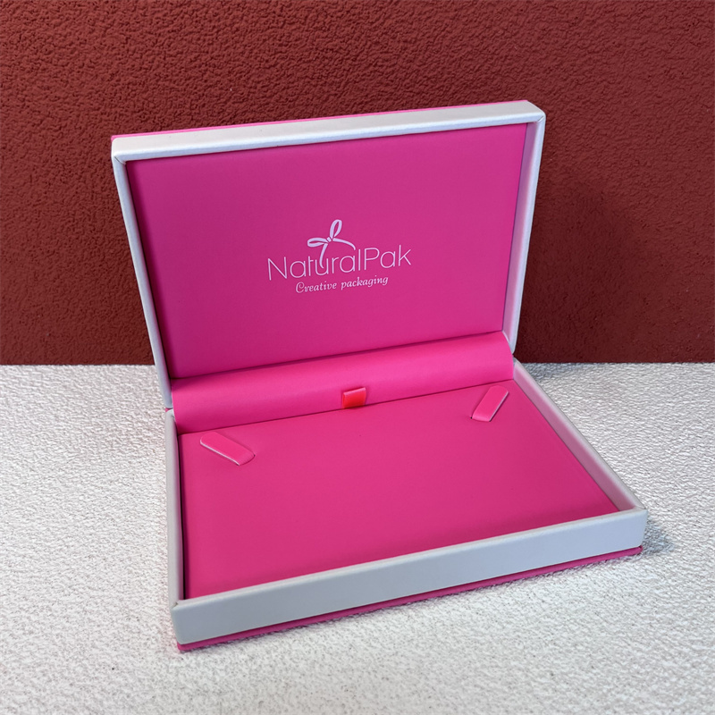 Customized Plastic Square Pink Jewellery Box with PU