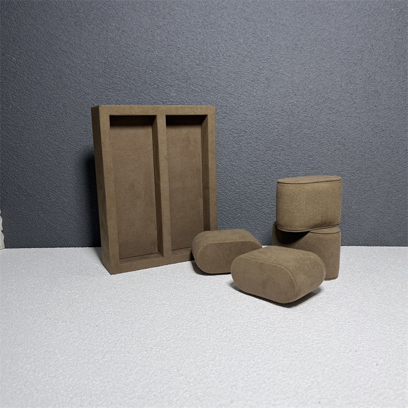 Watch Tray Stand Display Wooden Suede Wrapped